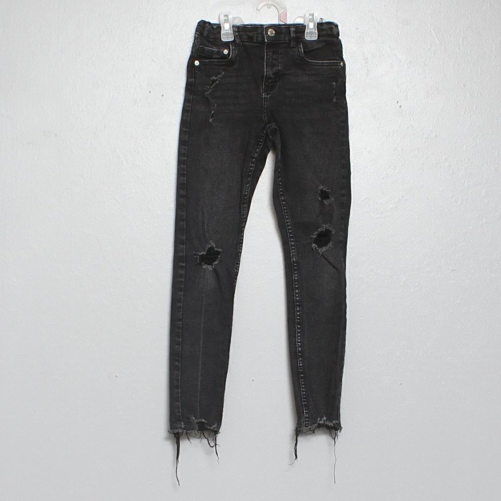 Zara girls black distressed raw hem skinny jeans
